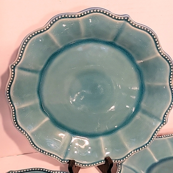 PIONEER  WOMAN  SET OF 4 DINNER PLATES PAIGE DENIM PATTERN SCALLOPED EDGES - Picture 2 of 5